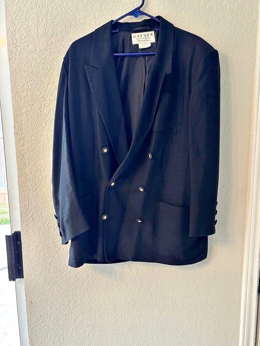 Jaeger Black Double-Breasted Linen Blend Blazer